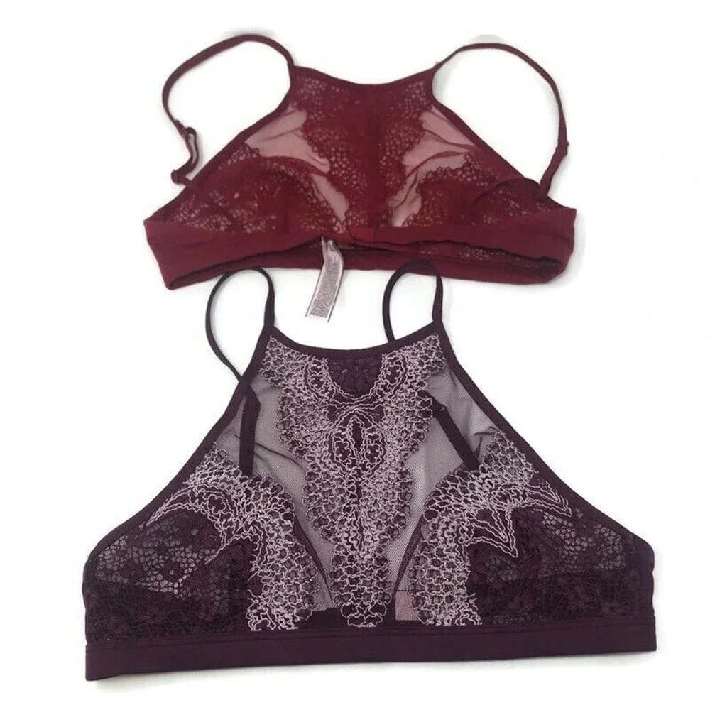 New Victoria's Secret Lace‎ Overlay High Neck Bralettes Set Of 2 Size Smalll